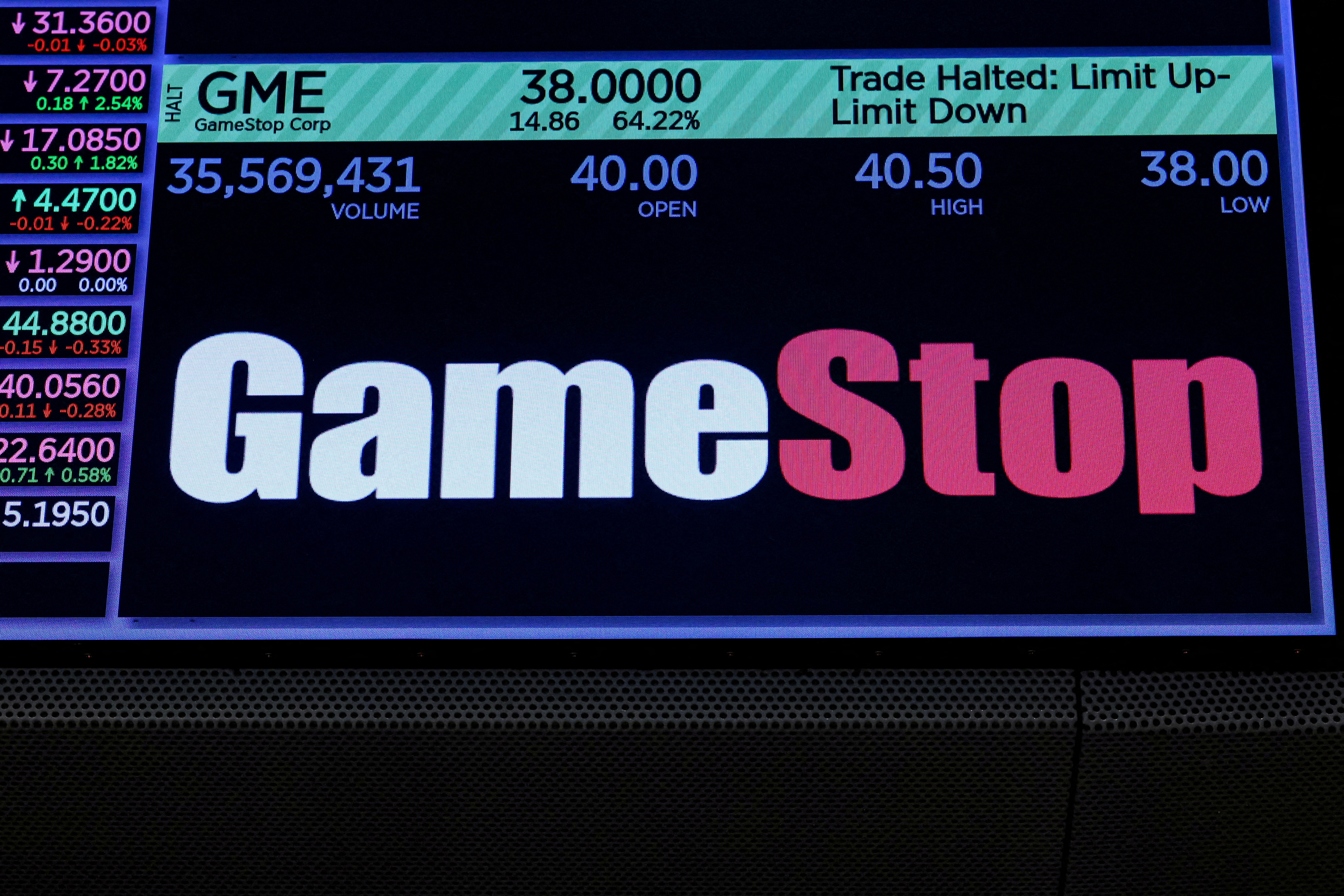 A screen at the New York Stock Exchange displays GameStop’s stock trading information at New York City, June 3, 2024.
Image Source: Reuters